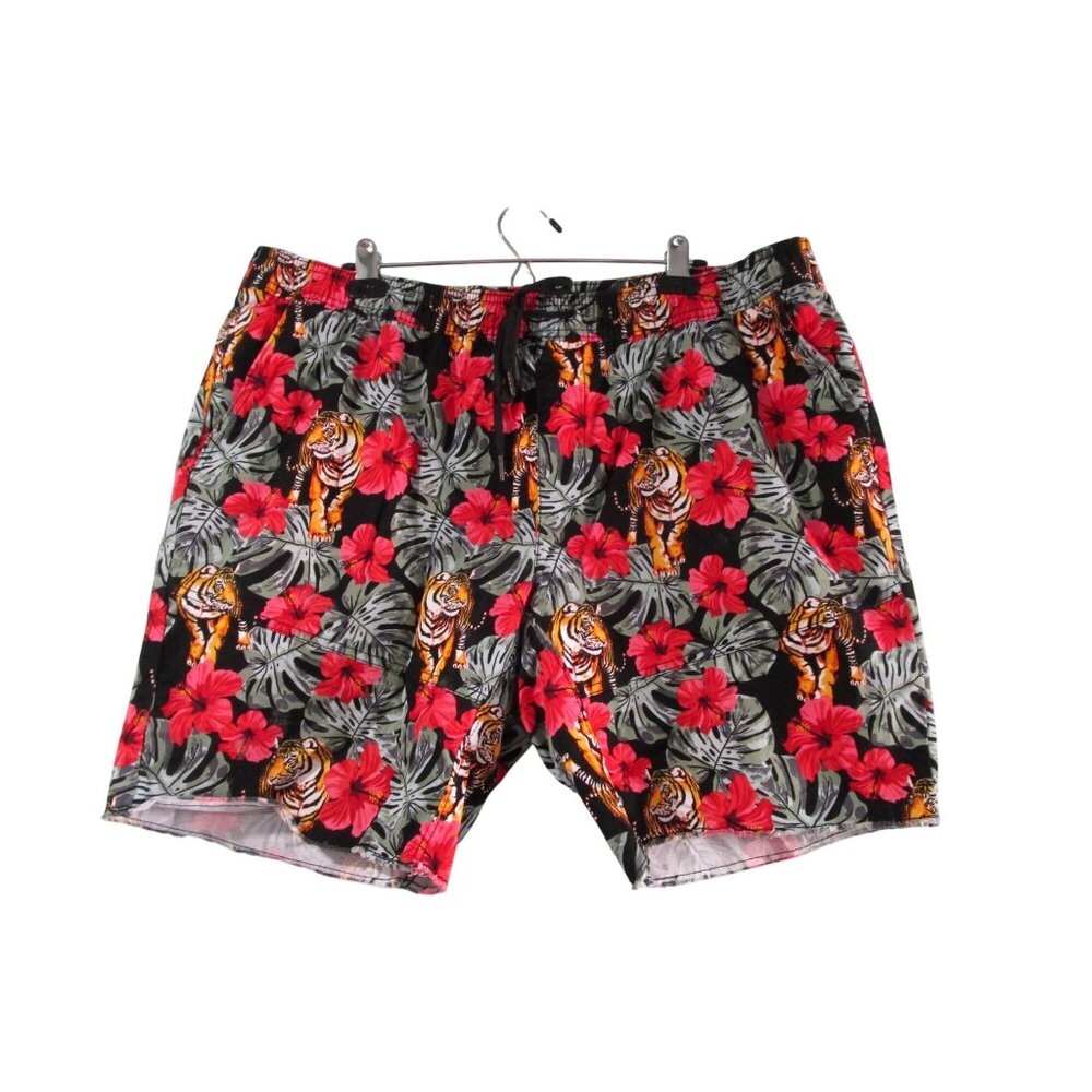 Tiger Hibiscus Print Mens Swim Shorts 2XL  No Boundaries Cotton Spandex GUC